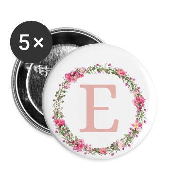 e Monogram, Couronne de fleurs, Personnalisable - Lot de 5 grands badges (56 mm) - blanc - Devant