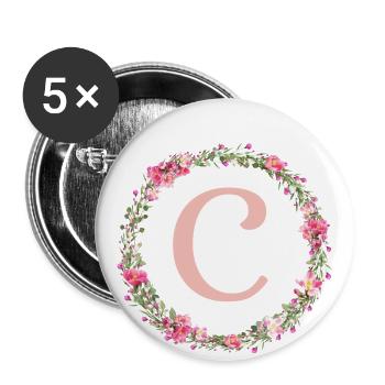 C Monogram, Couronne de fleurs, Personnalisable - Lot de 5 grands badges (56 mm) - blanc - Devant