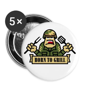 Born To Grill (Grillen / BBQ / Barbecue / Army) - Buttons groß 56 mm (5er Pack) - Weiß - Vorne