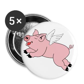 Porc cadeau volant - Lot de 5 grands badges (56 mm) - blanc - Devant