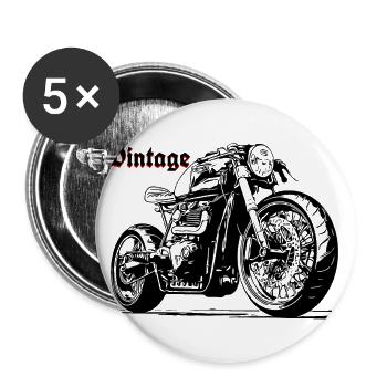 Moto Moto Vintage Noir Rouge - Lot de 5 grands badges (56 mm) - blanc - Devant