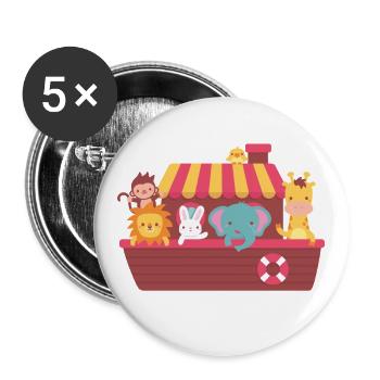 Arche de Noé, animaux mignons sur bateau - Lot de 5 grands badges (56 mm) - blanc - Devant