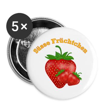 Süsse Früchtchen, Erdbeeren - Buttons groß 56 mm (5er Pack) - Weiß - Vorne