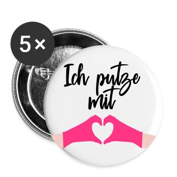 Ich putze mit Herz Liebe - Buttons groß 56 mm (5er Pack) - Weiß - Vorne