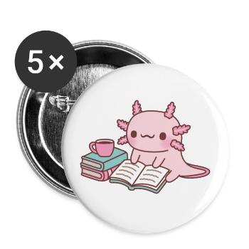 Niedlicher Axolotl liest ein Buch mit einer Tasse Kaffee - Buttons groß 56 mm (5er Pack) - Weiß - Vorne