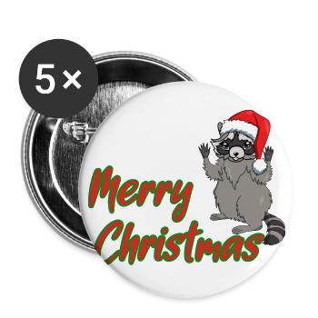 Merry Christmas Raccoon - Buttons large 2.2''/56 mm (5-pack) - white - Front