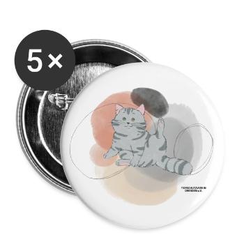 🐾 Grau getigerte Katze🐱 - Buttons groß 56 mm (5er Pack) - Weiß - Vorne