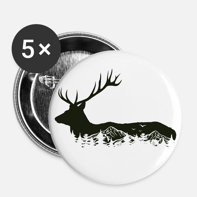 Deer Silhouette - Hunting - Preserving Nature - Buttons large 2.2''/56 mm (5-pack) - white