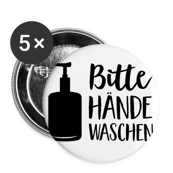 Hände waschen - Buttons groß 56 mm (5er Pack) - Weiß - Vorne