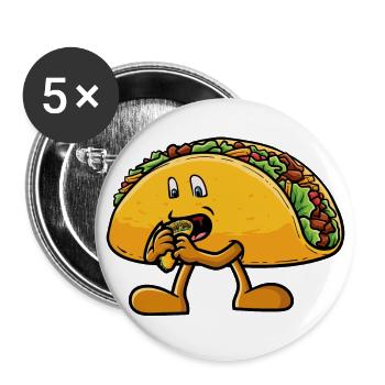 Taco isst einen Taco - Buttons groß 56 mm (5er Pack) - Weiß - Vorne