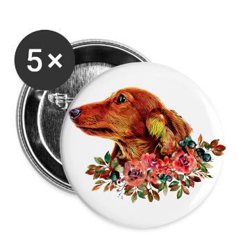 Dackel Portrait Digital Art - Buttons groß 56 mm (5er Pack) - Weiß - Vorne