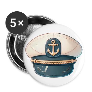 Klassische Kapitänshut Illustration - Buttons groß 56 mm (5er Pack) - Weiß - Vorne