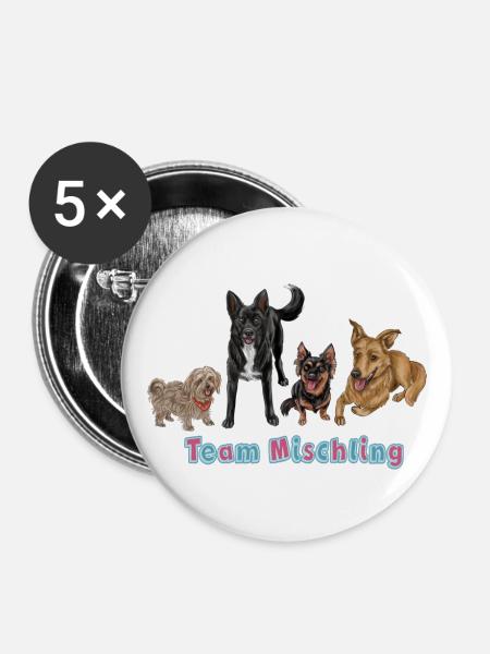 Team Mischling - Buttons groß 56 mm (5er Pack) - Weiß
