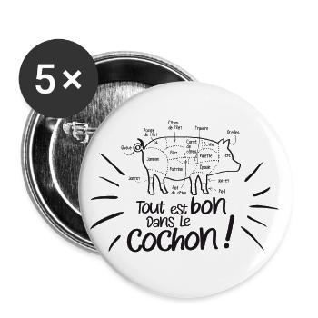 Tout est bon dans le cochon ! - Lot de 5 grands badges (56 mm) - blanc - Devant