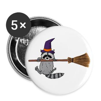 niedlicher Waschbär Hexe - Buttons groß 56 mm (5er Pack) - Weiß - Vorne