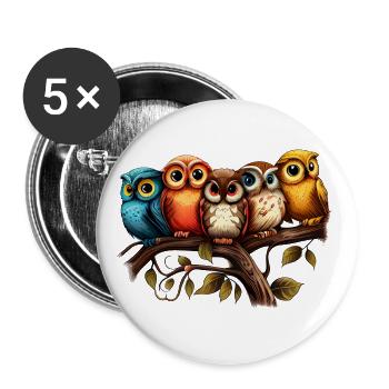 Cool colorful owl motif - 5 owls - Buttons large 2.2''/56 mm (5-pack) - white - Front