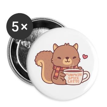 L’écureuil mignon aime le latte aux épices à la citrouille - Lot de 5 grands badges (56 mm) - blanc - Devant