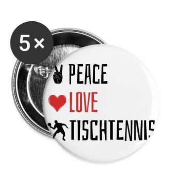 Peace Love Tischtennis - Herz - Buttons groß 56 mm (5er Pack) - Weiß - Vorne
