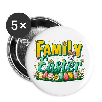 Pâques en famille - Ostern - Lot de 5 grands badges (56 mm) - blanc - Devant