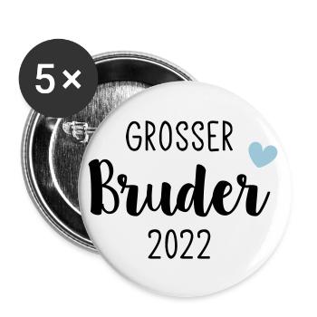 Großer Bruder 2022 / Big Brother 2022 / Herz - Buttons groß 56 mm (5er Pack) - Weiß - Vorne