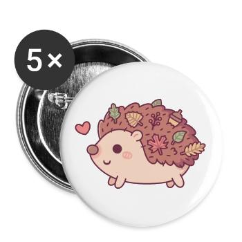 Mignon petit hérisson avec des feuilles d’automne et un gland - Lot de 5 grands badges (56 mm) - blanc - Devant