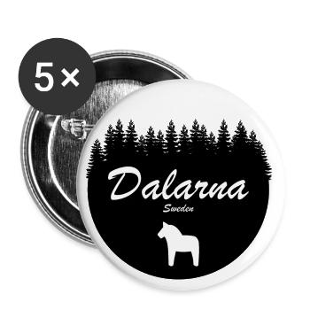 Dalarna Dalapferd Schweden Urlaub Aufkleber Norden - Buttons groß 56 mm (5er Pack) - Weiß - Vorne