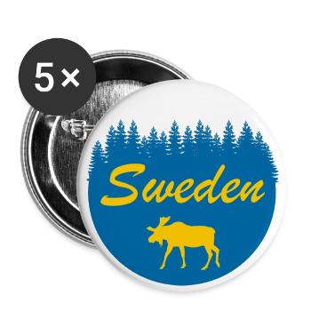 Schweden Elch Wald Aufkleber Sweden Fahne Urlaub - Buttons groß 56 mm (5er Pack) - Weiß - Vorne