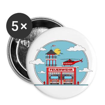 Hélicoptère et camion de pompiers - Lot de 5 grands badges (56 mm) - blanc - Devant