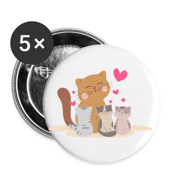 Mutter Katze mit ihren Kätzchen mit so viel Liebe! - Buttons groß 56 mm (5er Pack) - Weiß - Vorne