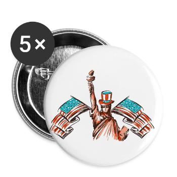 USA FACKEL AMERICA 4TH JULY FOURTH STARS STRIPES - Buttons groß 56 mm (5er Pack) - Weiß - Vorne