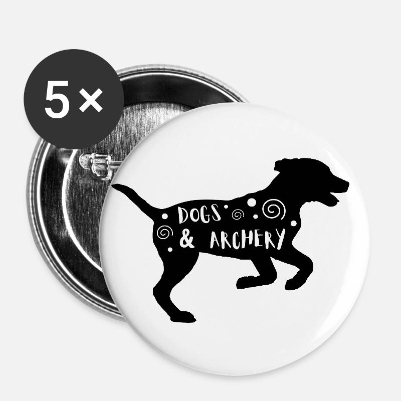 Hunde & Bogenschießen - Buttons groß 56 mm (5er Pack) - Weiß