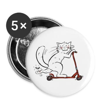 Mrou le Chat und sein Roller - Buttons groß 56 mm (5er Pack) - Weiß - Vorne