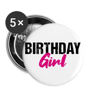 Birthday Girl Geburtstag - Buttons groß 56 mm (5er Pack) - Weiß - Vorne