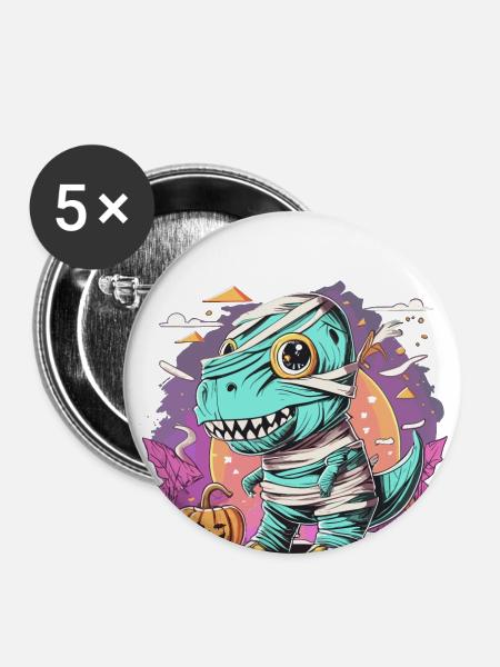Tyrannosaurus Trex Halloween - Buttons groß 56 mm (5er Pack) - Weiß