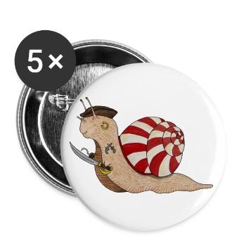 pirate snail, pirate snail, buccaneer - Buttons large 2.2''/56 mm (5-pack) - white - Front