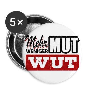 Mehr Mut weniger Wut - Gegen Rechts, gegen Hetze - Buttons groß 56 mm (5er Pack) - Weiß - Vorne