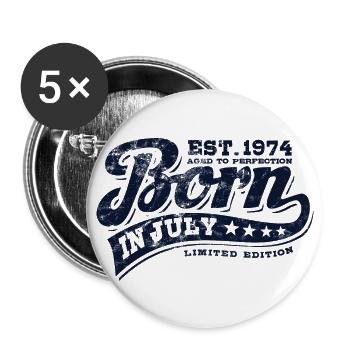 Born in July 1974 - Geburtstag - Geschenk - Buttons groß 56 mm (5er Pack) - Weiß - Vorne