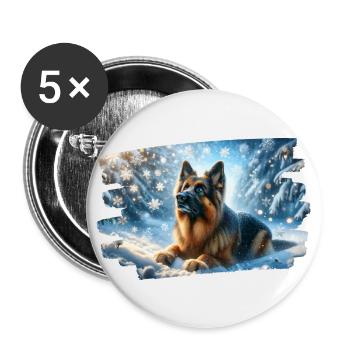 German Shepherd in a magical winter landscape - Buttons large 2.2''/56 mm (5-pack) - white - Front