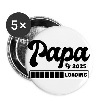 Papa 2025 loading - Schwangerschaft - Geschenk - Buttons groß 56 mm (5er Pack) - Weiß - Vorne