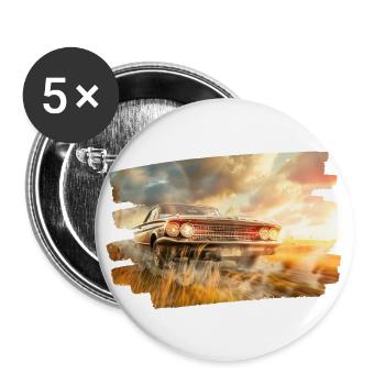 Klassisches Muscle-Car im Schein des Sonnenuntergangs - Buttons groß 56 mm (5er Pack) - Weiß - Vorne