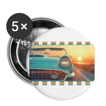 Cabriolet rétro dans un coucher de soleil cinématographique - Lot de 5 grands badges (56 mm) - blanc - Devant
