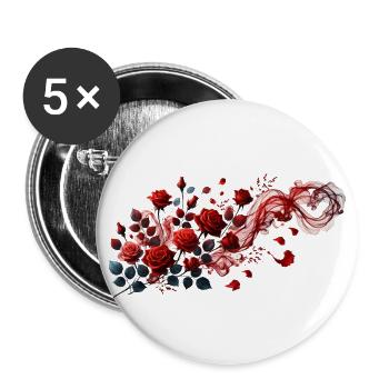 Rote Rosen mit eleganter Rauchschlaufe - Buttons groß 56 mm (5er Pack) - Weiß - Vorne