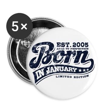 Born in January 2005 - Geburtstag - Geschenk - Buttons groß 56 mm (5er Pack) - Weiß - Vorne