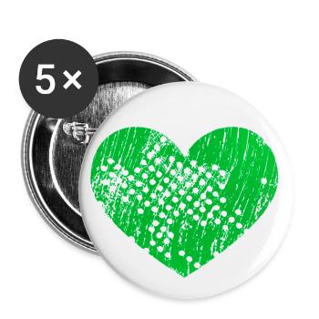 Herz mit Löcher (grün) - Buttons groß 56 mm (5er Pack) - Weiß - Vorne