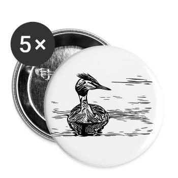 Vintage Haubentaucher schwimmend auf Fluss - Buttons groß 56 mm (5er Pack) - Weiß - Vorne