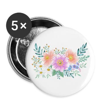 Flower frame with plenty of space for your own text - Buttons large 2.2''/56 mm (5-pack) - white - Front