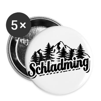 Schladming - Wald und Berge Wandern Erholung - Buttons groß 56 mm (5er Pack) - Weiß - Vorne