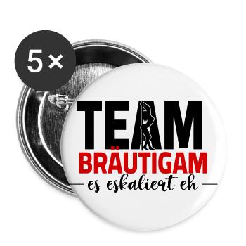 Marié de l’équipe de l’enterrement de vie de garçon - ça s’intensifie de toute façon - Lot de 5 grands badges (56 mm) - blanc - Devant