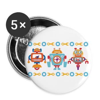 Trois petits robots - Lot de 5 grands badges (56 mm) - blanc - Devant