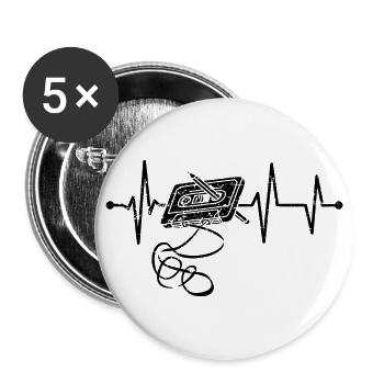 Retro Music Cassette Heartbeat Vintage Mixtape - Buttons large 2.2''/56 mm (5-pack) - white - Front